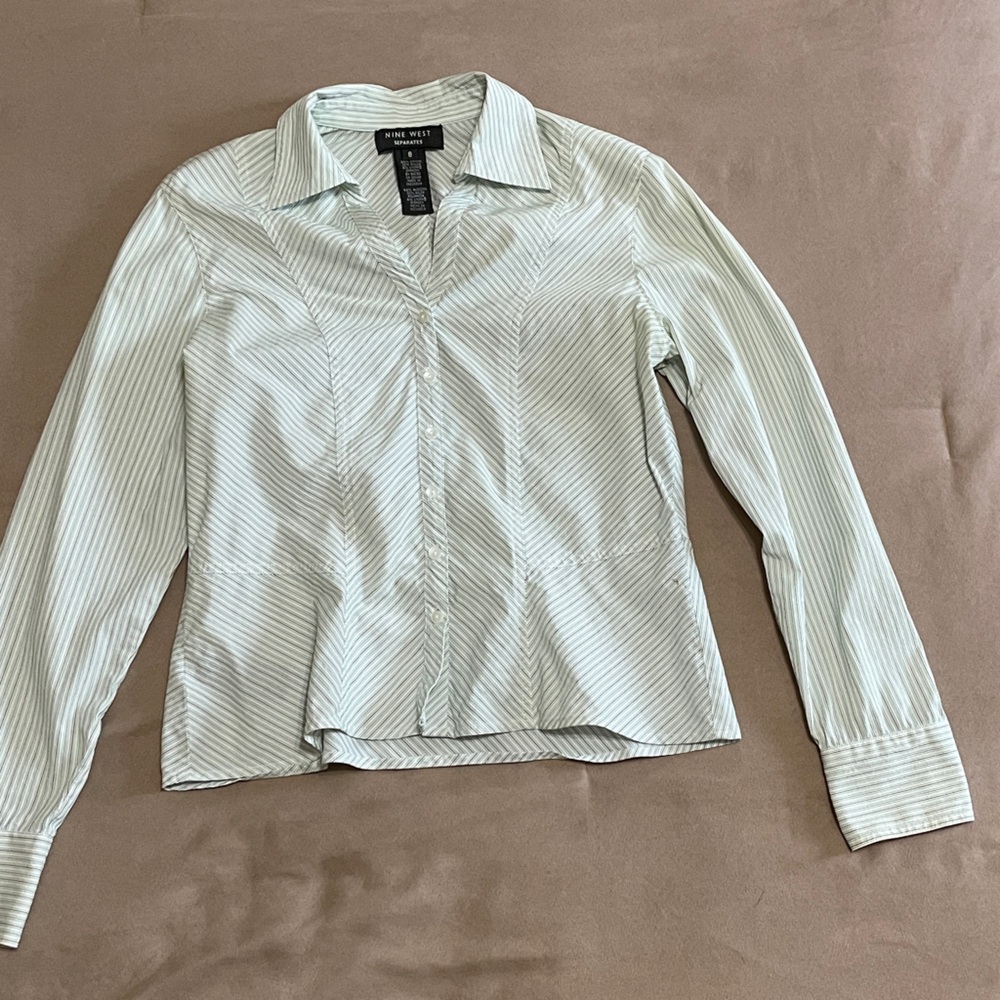 Nine West White Striped Blouse